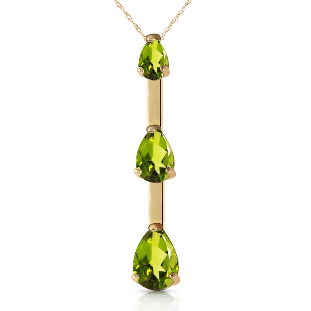 14K. SOLID GOLD NECKLACE WITH NATURAL PERIDOTS - Picture 2 of 7